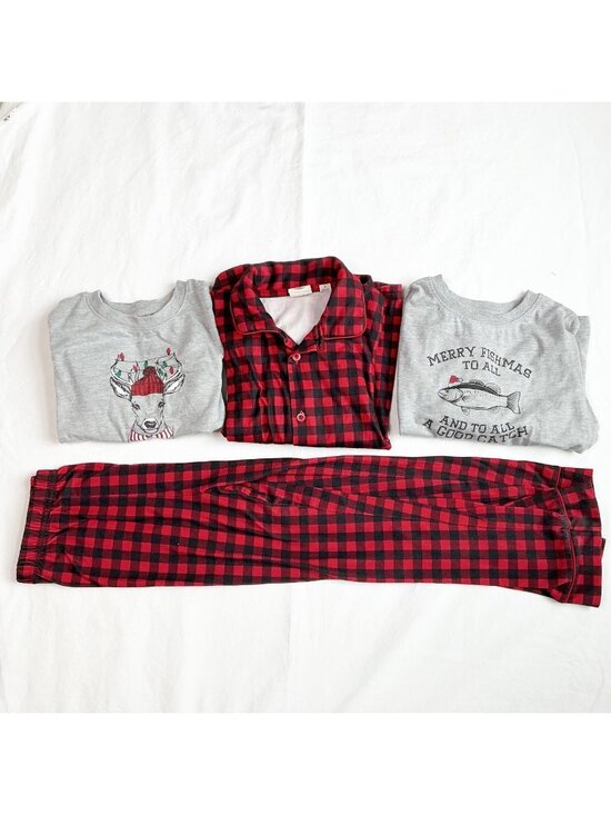 Outdoor Kids Other - Bass Pro Shop Outdoor Kids Holiday Pajama Set Size 6 Red Plaid Reindeer Fishmas